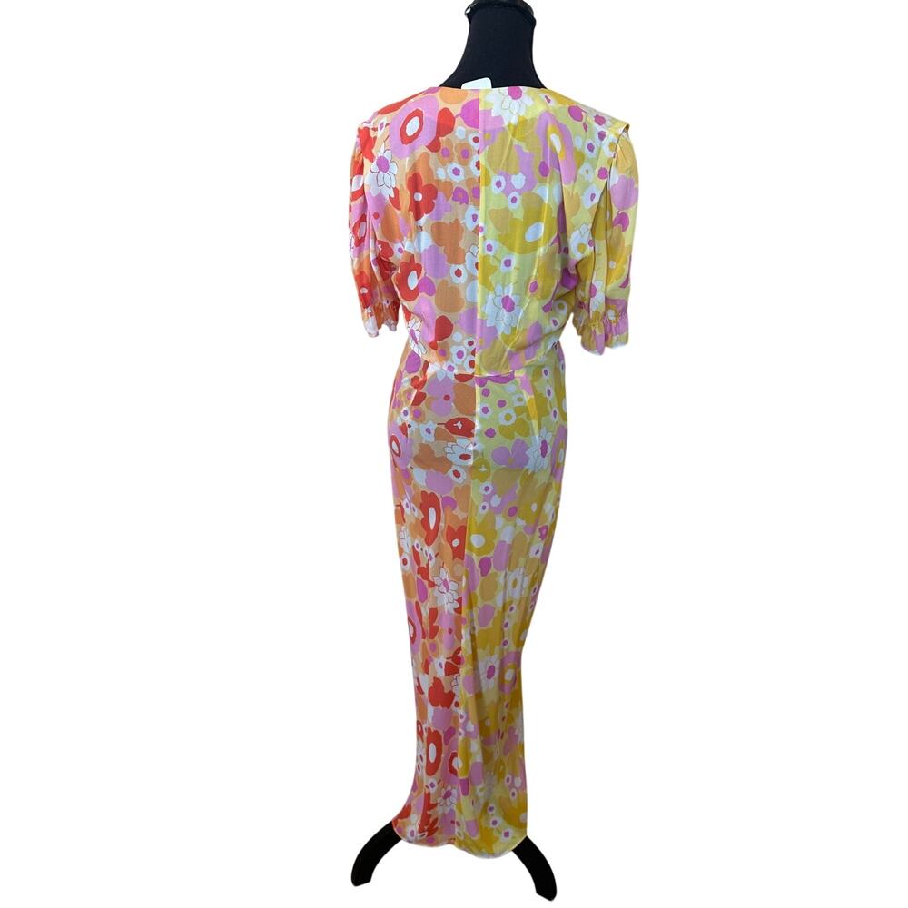 Rixo Whimsical Floral Colorblock Maxi Dress SMALL Ruched Orange Party Fun $420 - Picture 15 of 16